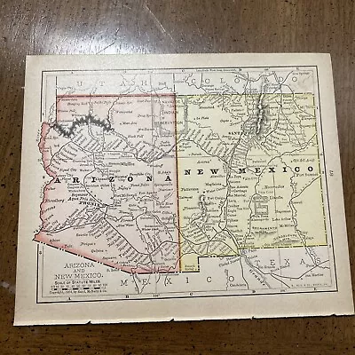 Rand McNally & Co Antique 1904 Map Of Arizona & New Mexico 7x6 • $9.75