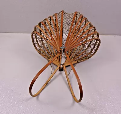 Vintage Jaanese Bamboo Fishing Net Basket Folding Purse • $45