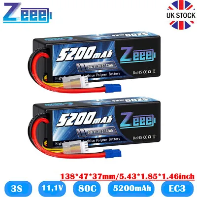 2x Zeee 3S LiPo Battery 11.1V 80C 5200mAh EC3 Plug For RC Car Truck Helicopter • £58.99