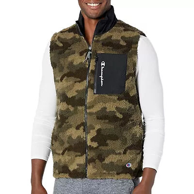 CHAMPION AOP Reversible Sherpa Camo Vest Sz 2XL XX-Large Green Black • $35.99