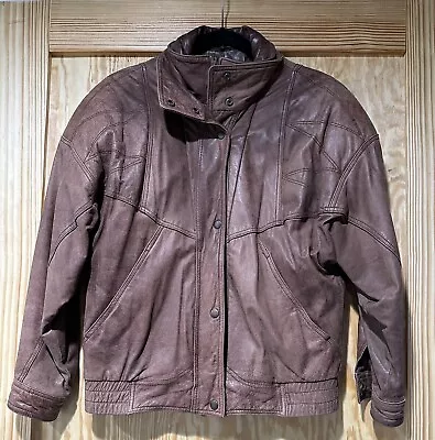 VTG Tannery West Leather Biker Bomber Jacket Thermolite Liner 90s Brown Mens S • $29.97