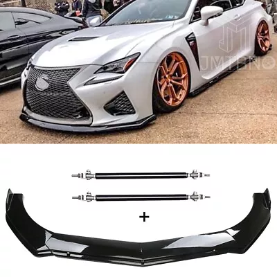 Gloss Black Front Bumper Lip Splitters + Strut Rods For LEXUS IS200T IS250 IS350 • $94.82