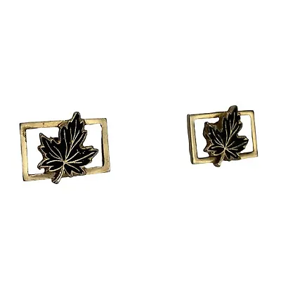 VTG Maple Leaf Rectangle Cufflinks Tree Organic Nature Outdoors Forest Gold Tone • $7.90