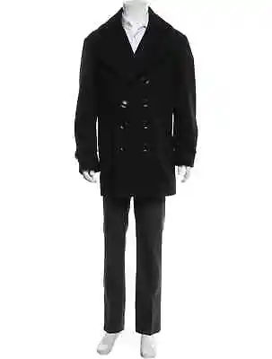BURBERRY Wool Men's Winter Double Breasted PEACOAT BLACK Size XL/XXL $1495 • $350