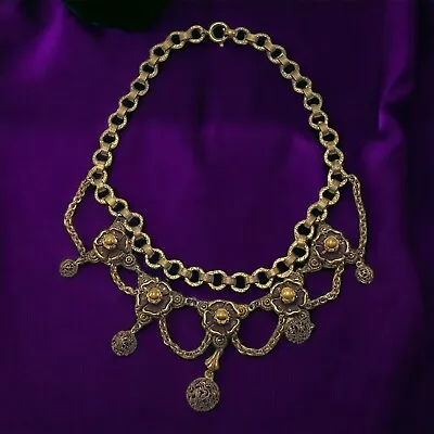 Vintage Gold Filled Festoon Necklace Victorian Revival Collar Bib • $150