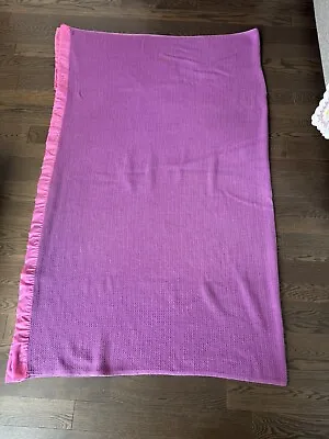 Vintage Purple Magenta Waffle Weave Blanket W/ Pink Satin Trim 72x88  • $54.99