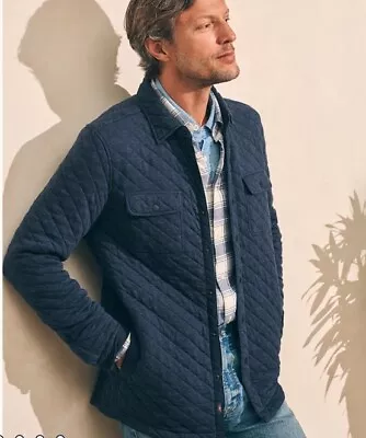 Faherty Quilted Fleece CPO Shirt Jacket Shacket Navy Melange Men Size Medium • $59.95