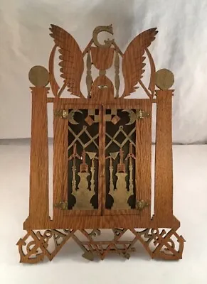 Antique Masonic Fraternal Mason Folk Art Reticulated Wood Picture Frame Diorama  • $149.95