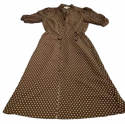Monteau Los Angeles Dress Size L Brown Polka-dots With Pockets • £19.27