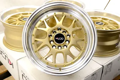 Kudo Racing Fatal 15x8 5x100 5x114.3 Low Offset Gold W/Polished Lip Wheels Rims • $654