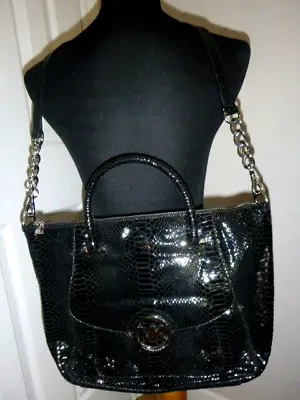 Michael Kors Black Python Embossed Fulton Leather Crossbody Satchel Handbag • $31.99
