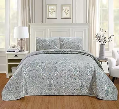 Masterplay 3-Piece Full Size Quilt Set Velvet Bedspread Coverlet Fine Printed... • $52.75