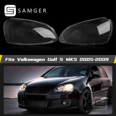 $37.79 • Buy Left & Right Headlight Lens Cover For VW Volkswagen Golf5 MK5 2005-2009 