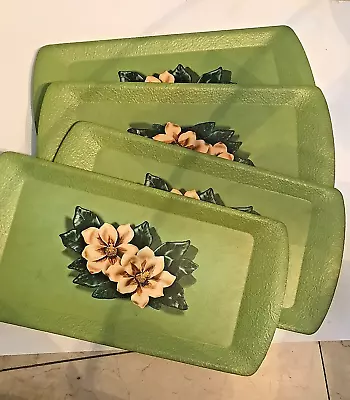 VINTAGE Lap/Display Charcuterie BUFFET Trays 50'S MAGNOLIAS NOS Set Of 4 KENTLEY • $25