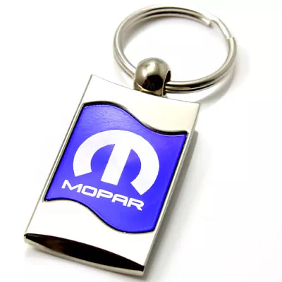 Premium Chrome Spun Wave Blue Mopar Genuine Logo Emblem Key Chain Fob Ring • $12.95