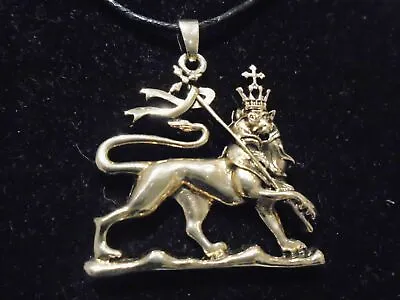 UNIQUE BRASS RASTA LION OF JUDAH W/27  Black Chain Bronze Necklace Large Pendant • $22.74