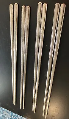 Four Pairs Of Silver Plated Chopsticks / Ohashi- Vintage / Antique Japanese Flat • $27