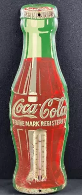 Vintage Coca-Cola Bottle Metal Thermometer - 17  Tall - Die-Cut Original • $110