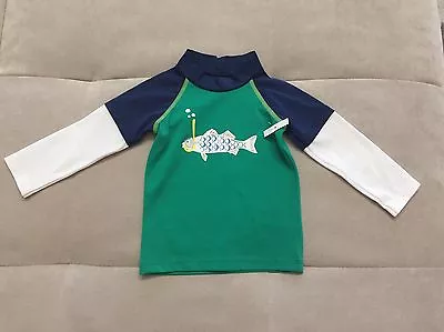 Baby Boy Boden Swim Top Size 6-12 Month Blue Green White With Fish • $8.99