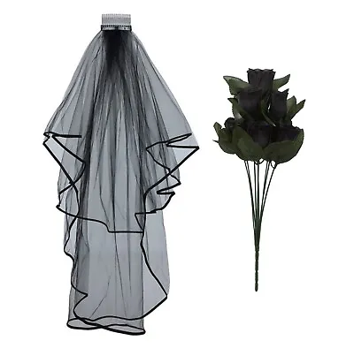 £4.34 • Buy Halloween Corpse Zombie Bride Veil Dead Roses Fancy Dress Gothic Day Of The Dead