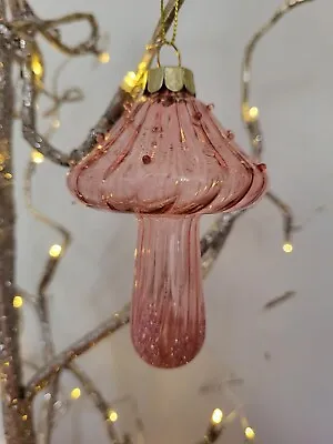 £8.99 • Buy Gisela Graham Clear Pink Glass Toadstool Hanging Christmas Decoration