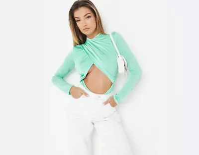 £12 • Buy Missguided Top Size 8 New Greey Body Suit Long Sleeve Cut Out Stretch Party