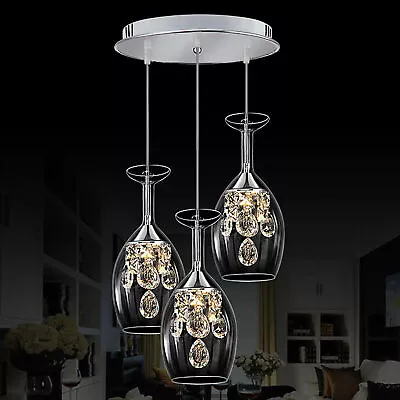 Crystal Wine Glass LED Chandelier Pendant Lamp 3 Light Ceiling Light Fixture NEW • $83.20