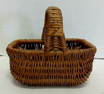 £24.80 • Buy Vintage Mini Egg Basket Rectangle Oval Brown Wicker Handle Organizer Small 7x4