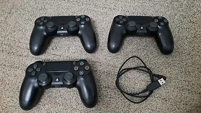 £84.99 • Buy 3x PlayStation 4 PS4 Black Controllers With 1 Charging Cable Working 1 Has Drift