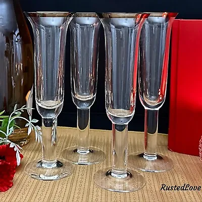 $98 • Buy Vintage Champagne Flutes Steven Smyers Neopolitan Platinum Signed - Set Of 4