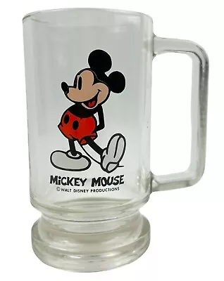 Disney Mickey Mouse Glass Mug Cup Stein Handled Mickey Graphic Vintage • $10.99