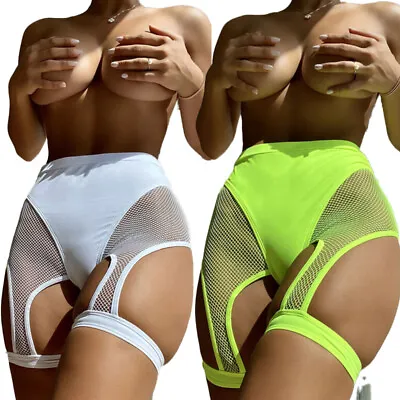Women's High Cut Fishnet Booty Shorts Cutout Hot Legging Half Pants Garter Belt • $4.34