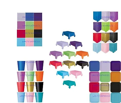 Solid Colours Party Plates Napkins Tablecovers Tableskirts Cups 24 Colours • £2.75