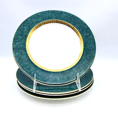 4 Retroneu 488 Imperial Malachite 8  Salad Plates Gold Trim Green Border • $9.99