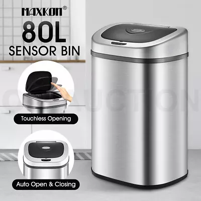 80L Motion Sensor Bin Rubbish Trash Waste Recycle Can Stainless Steel Dustbin • $153.95