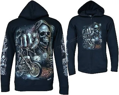 £26.99 • Buy Grim Reaper Bike Rider Glow In Dark Tattoo Goth Zip Zipped Hoodie Hoody Jacket