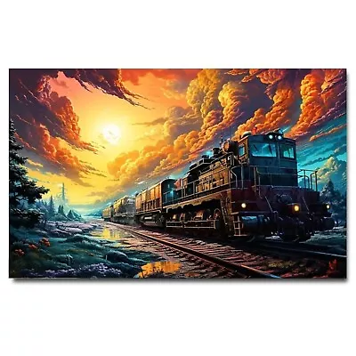 Locomotive Train Painting Style Printed On Aluminium Sign Sheet Metal • £4.99