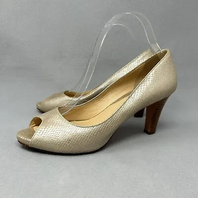 Cole Haan Shoes Metallic Leather Snake Print Peep Toe Pumps Womens Size 8.5B • £20.06