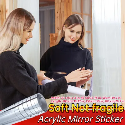Self Adhesive Soft Acrylic Mirror Sticker Rectangle Wall Decal Sheet Waterproof • £13.18