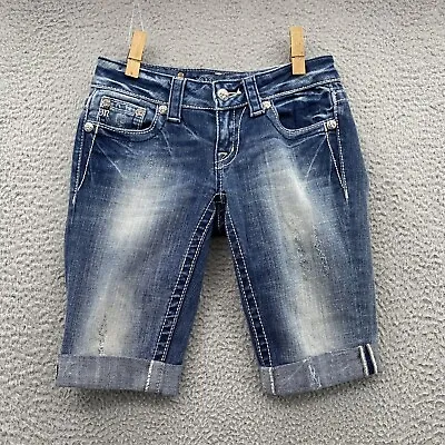 Miss Me Shorts Adult Size 25 Blue Cropped Denim Jeans Bootcut Y2k Western Womens • $22.74
