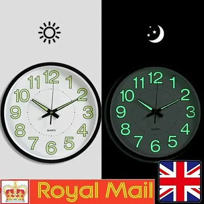 £14.89 • Buy 12  Round Wall Clock Luminous Night Light Silent Quartz Clock  Bedroom Decor NEW