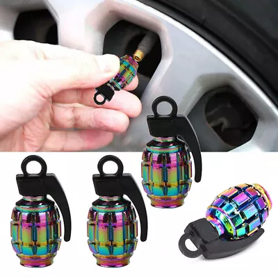 4Pcs Neo-Chrome Grenade Car Bike Motorcycle Wheel Tyre Valve Metal Dust Caps • $8.05