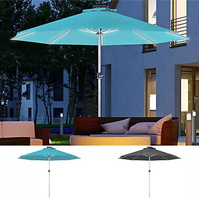 Garden Parasol With USB And Solar Charged LED Lights Crank Handle • £129.99