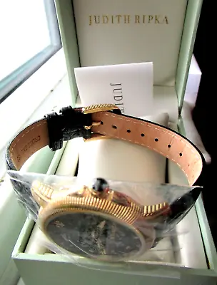 Judith Ripka New Gold-tone Black Onyx Gemstone Dial Leather Watch W JR Box* • $149.96