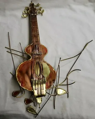 VTG Jere Style Brass Violin Wall Art Sculpture Signed VAT Torch Cut 1021 • $125
