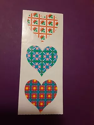 Vintage 1996 Mrs Grossman's Quilt Patterned Hearts Sticker Strip • $3.50