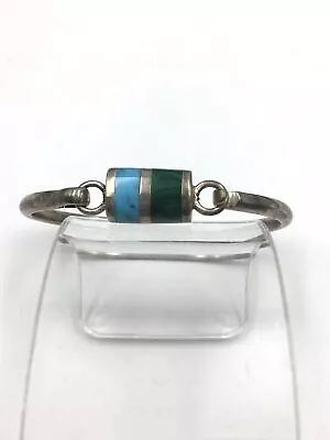 Southwestern 925 Sterling Silver Malachite Turquoise Inlay Bangle Bracelet 7  • $25.95