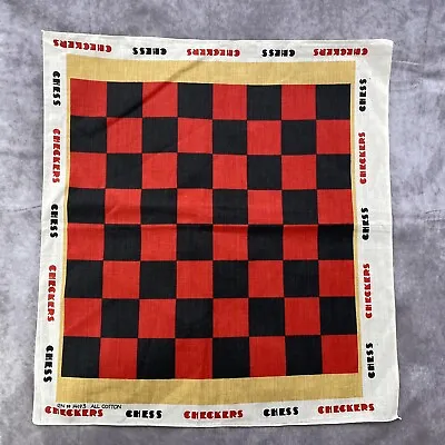 Vintage 70s Checkers Chess Game Board 100% Cotton Cloth Portable Foldable • $11.04