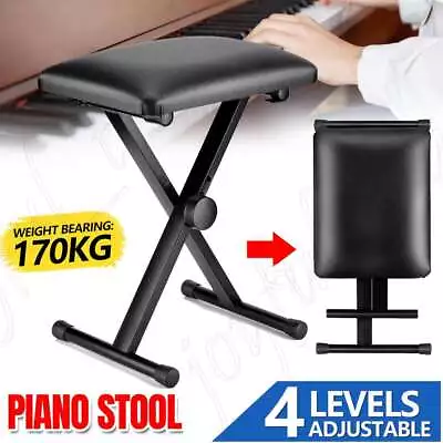 Adjustable Music Keyboard Stand Portable Piano Bench Stool Seat Folding Chair AU • $22.89