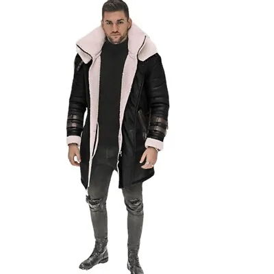 Men's Winter Warm Bomber Faux Fur Shearling Parka Faux Leather Jacket Overcoat • $55.80